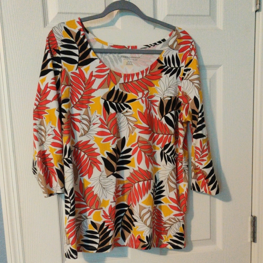 Jessica London Multicolor Leaf Print Blouse